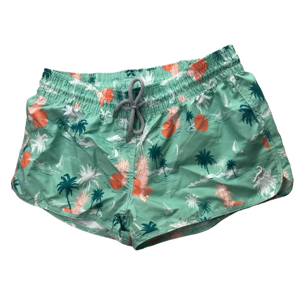 SURFCUZ Swim Shorts Board Shorts.  Green Tropical Hawaiian Palm Trees Women's 6